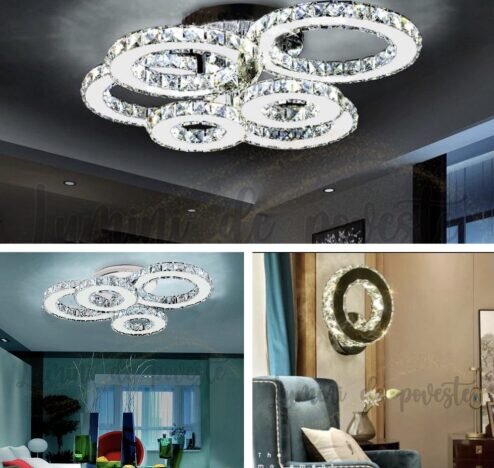 Pachet PROMO: Lustra LED Krystal 6 Alb RGB + Lustra LED Krystal 4 ALB + Aplica LED Krystal Mini Ring