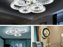 Pachet PROMO: Lustra LED Krystal 6 Alb RGB + Lustra LED Krystal 4 ALB + Aplica LED Krystal Mini Ring